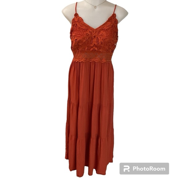 Lace  Strappy Embroidered Maxi Dress Size M - Picture 1 of 11